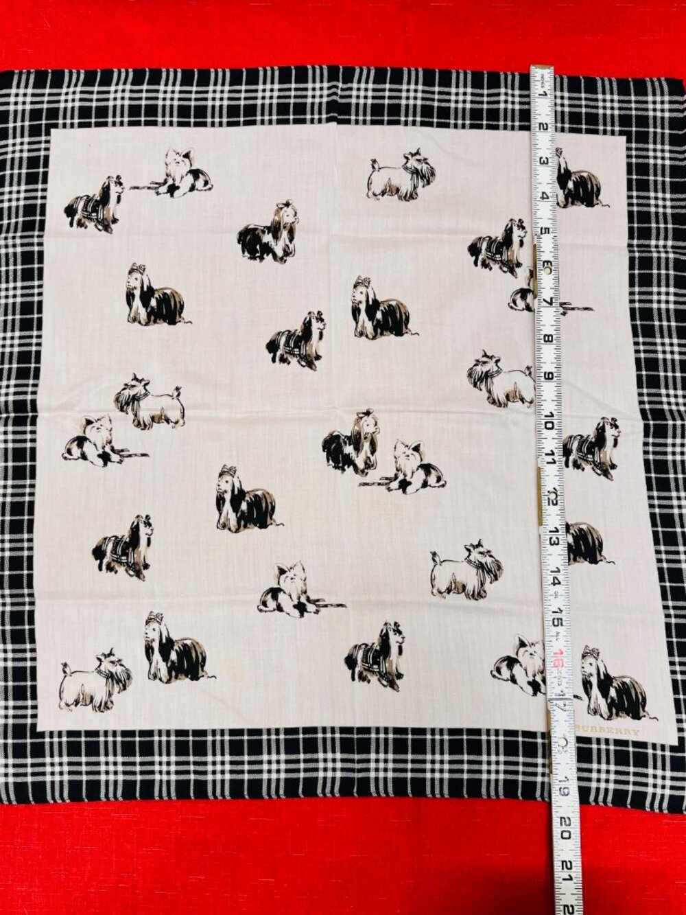 Buberrys Neck-kerchief 19.5" cotton  Ivery gray black dogs printed all over (86 - Picture 7 of 10